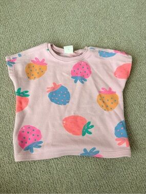 Zara Light Pink Tee with Multicolor Strawberry Print